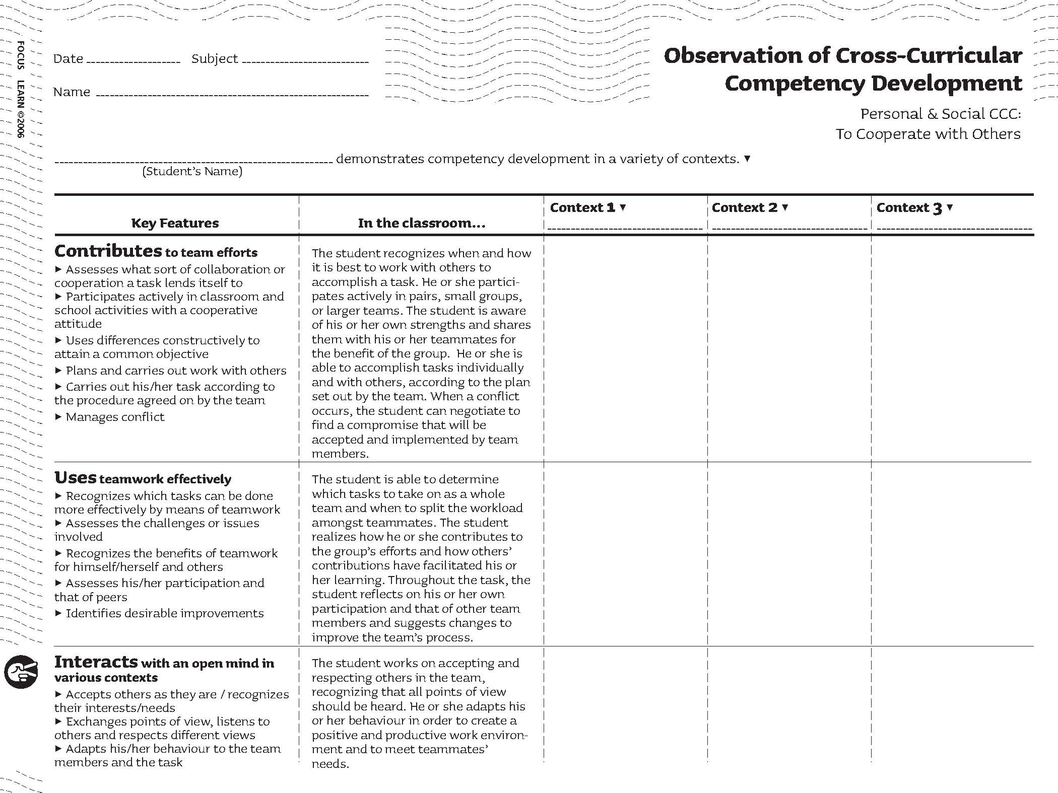 Observation of Cross-Curricular Competency Development