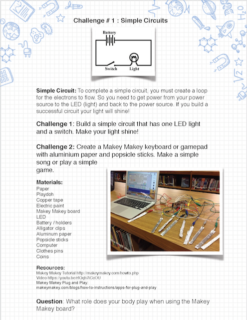 Simple Circuits challenge graphic which can be accessed in PDF form by clicking on heading